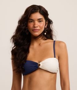 Biquíni Top Bandeau em Microfibra Bicolor com Aviamento no Busto