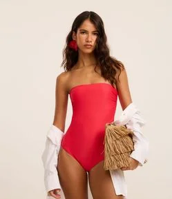 Maiô Sem Alça em Microfibra com Busto Drapeado