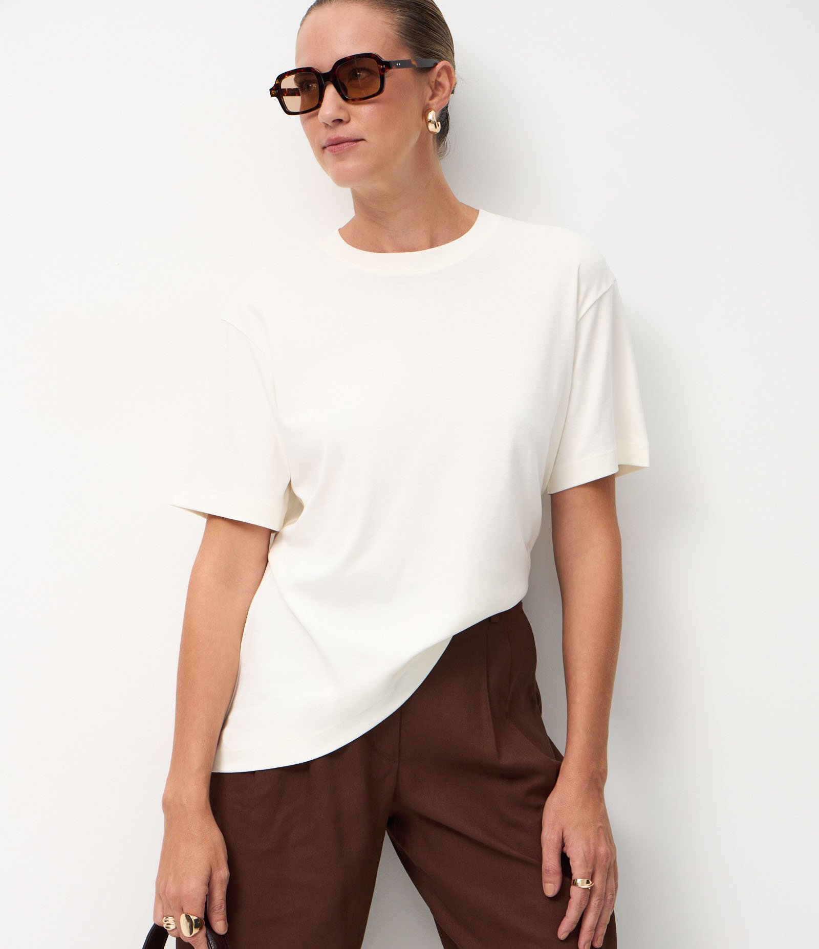 Camiseta em Algodão Peruano com Gola Redonda Off White 3