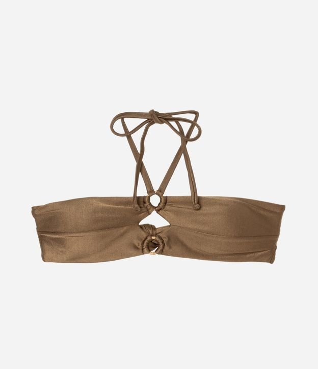 Biquíni Top Bandeau em Microfibra Metalizado com Argolas de Palha