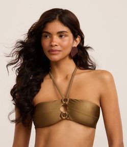 Biquíni Top Bandeau em Microfibra Metalizado com Argolas de Palha