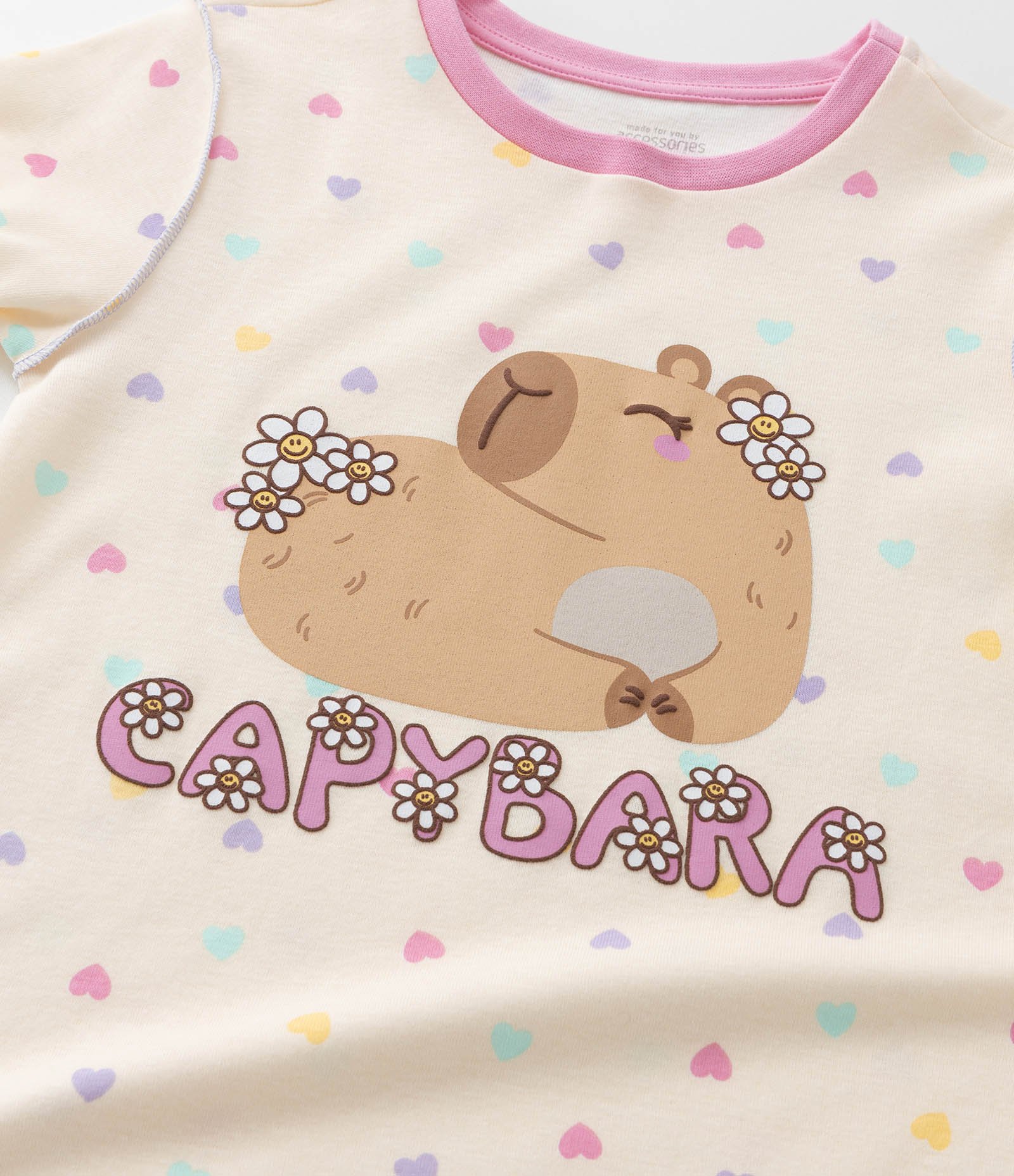 Camisola Infantil em Ribana com Estampa Capivara - Tam 4 a 14 Anos Bege 6