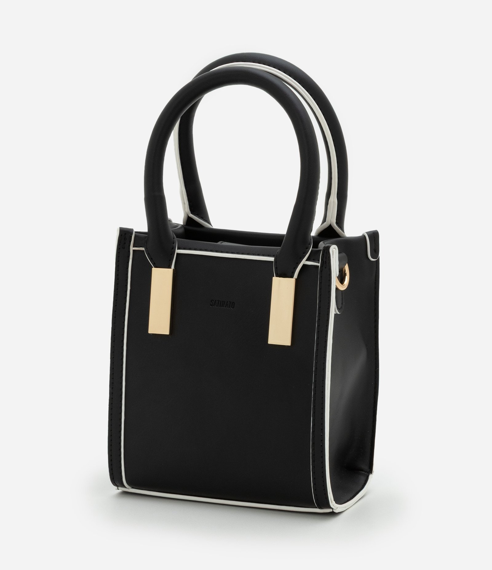 Bolsa Transversal Pequena com Detalhes Bicolor Preto 6