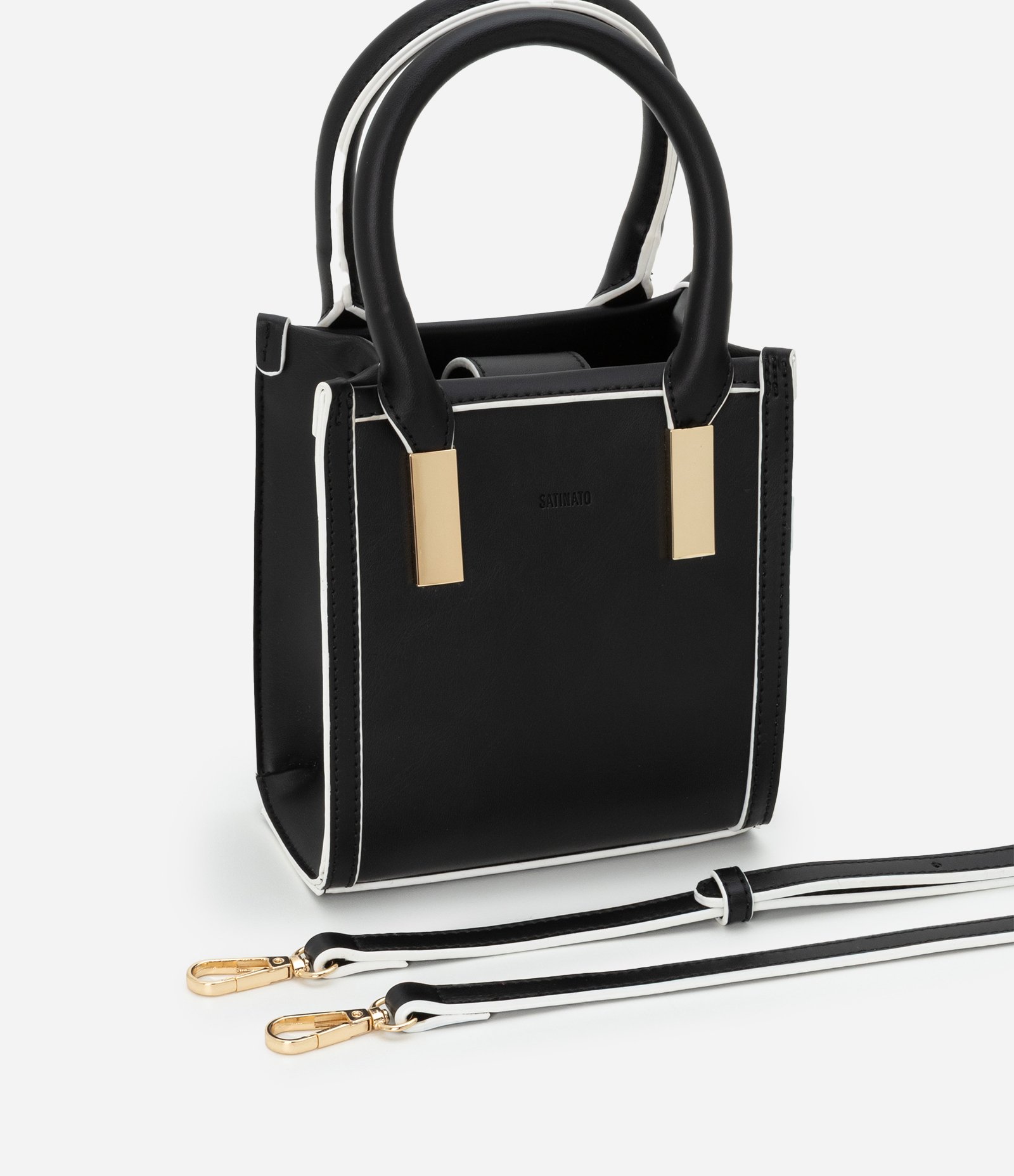 Bolsa Transversal Pequena com Detalhes Bicolor Preto 7