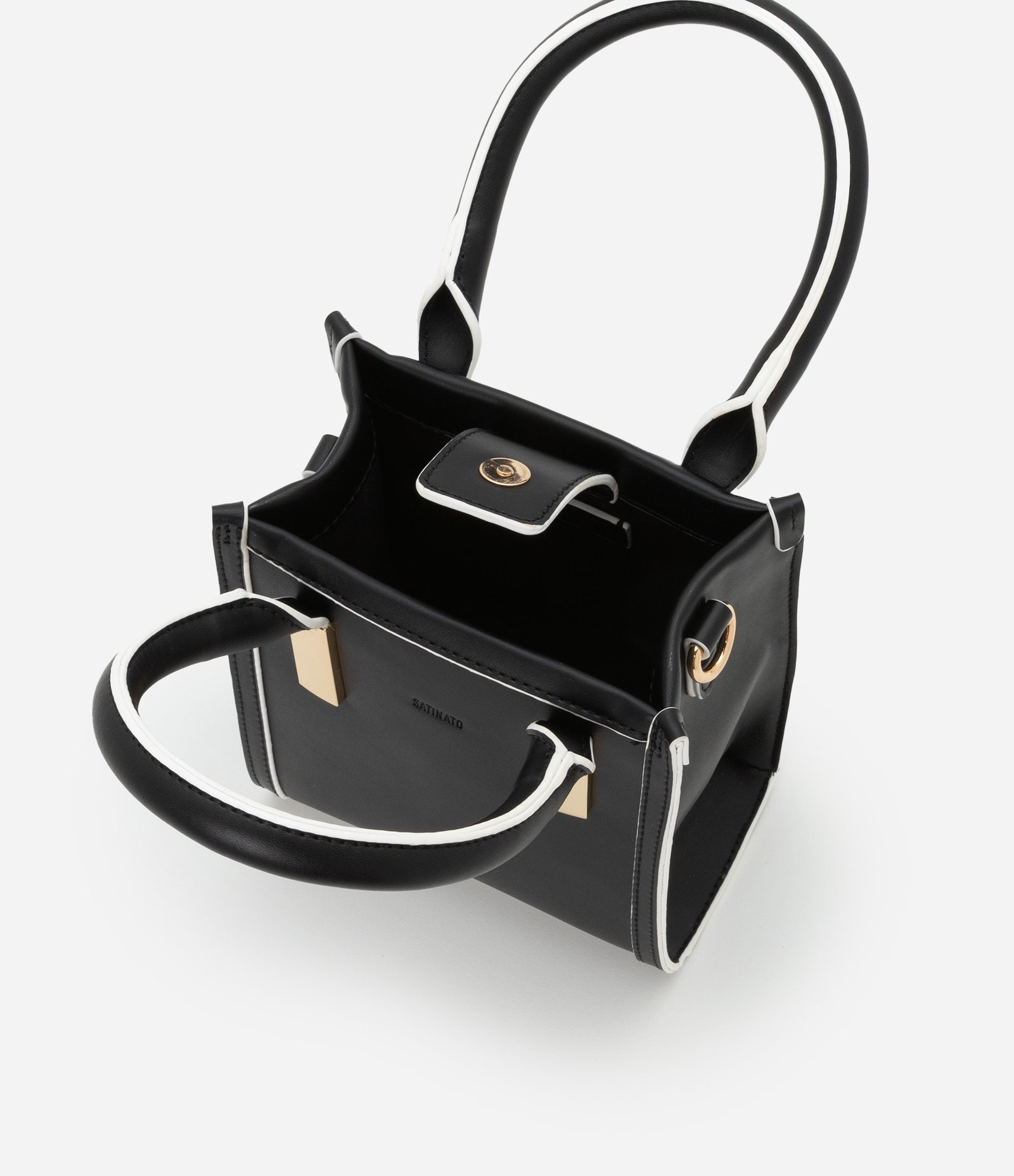 Bolsa Transversal Pequena com Detalhes Bicolor Preto 9