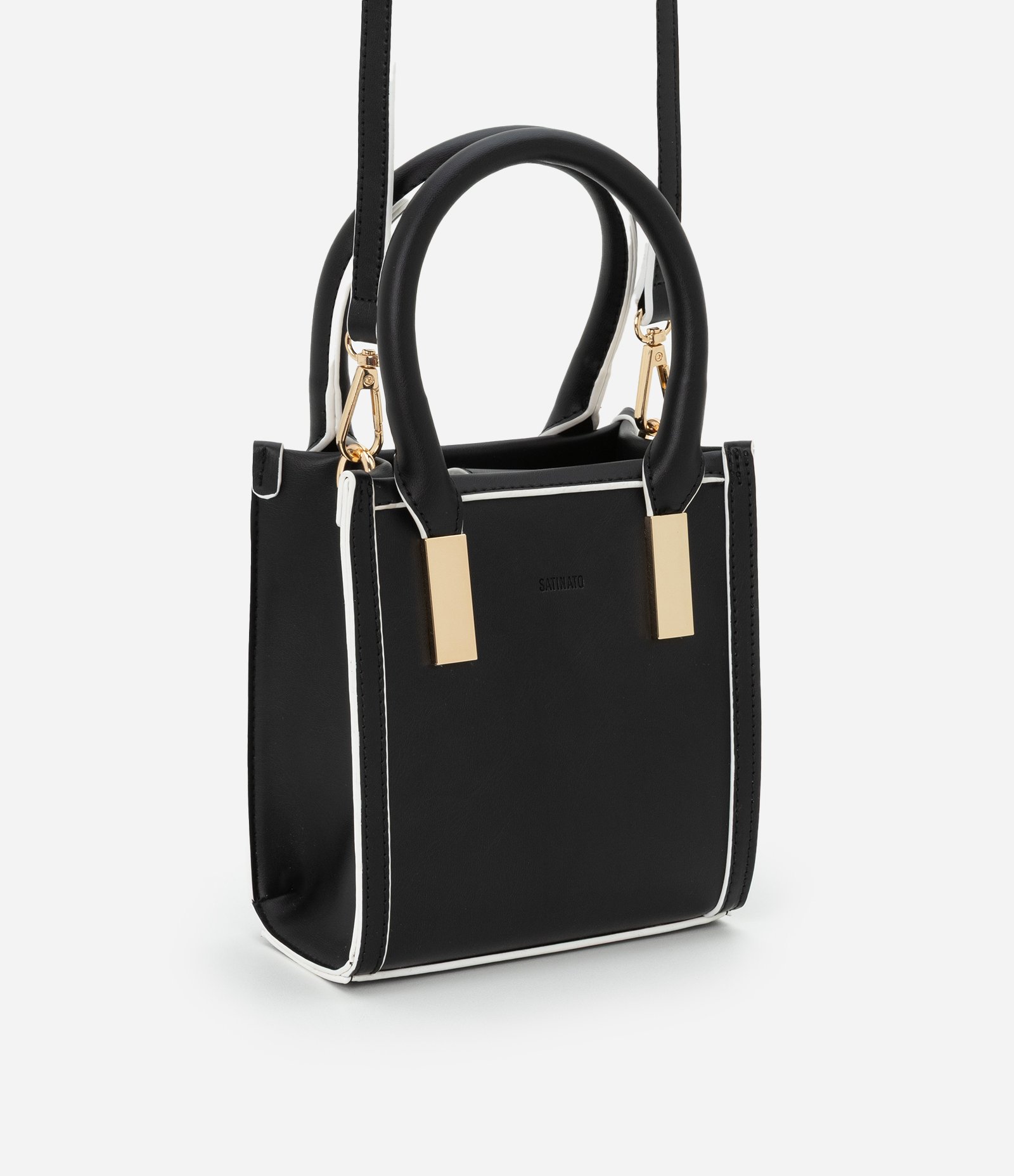 Bolsa Transversal Pequena com Detalhes Bicolor Preto 2
