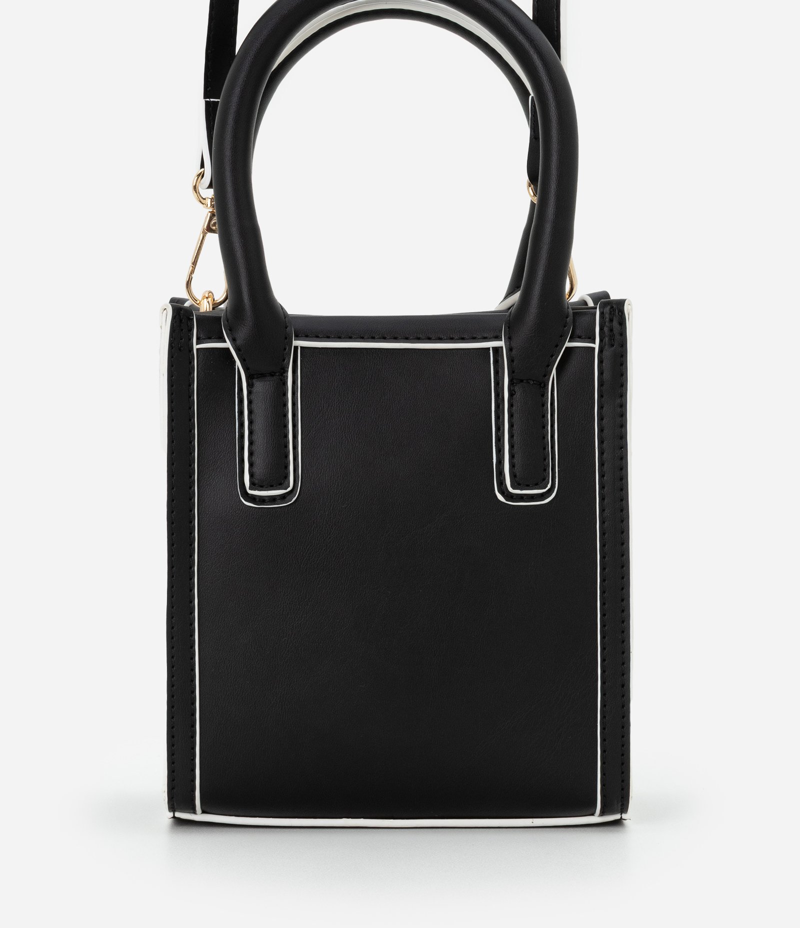 Bolsa Transversal Pequena com Detalhes Bicolor Preto 4
