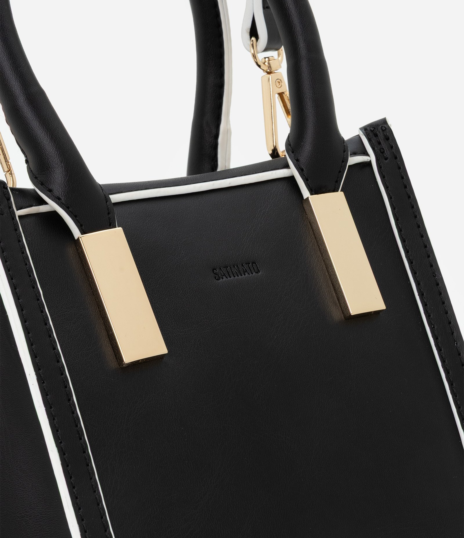 Bolsa Transversal Pequena com Detalhes Bicolor Preto 5