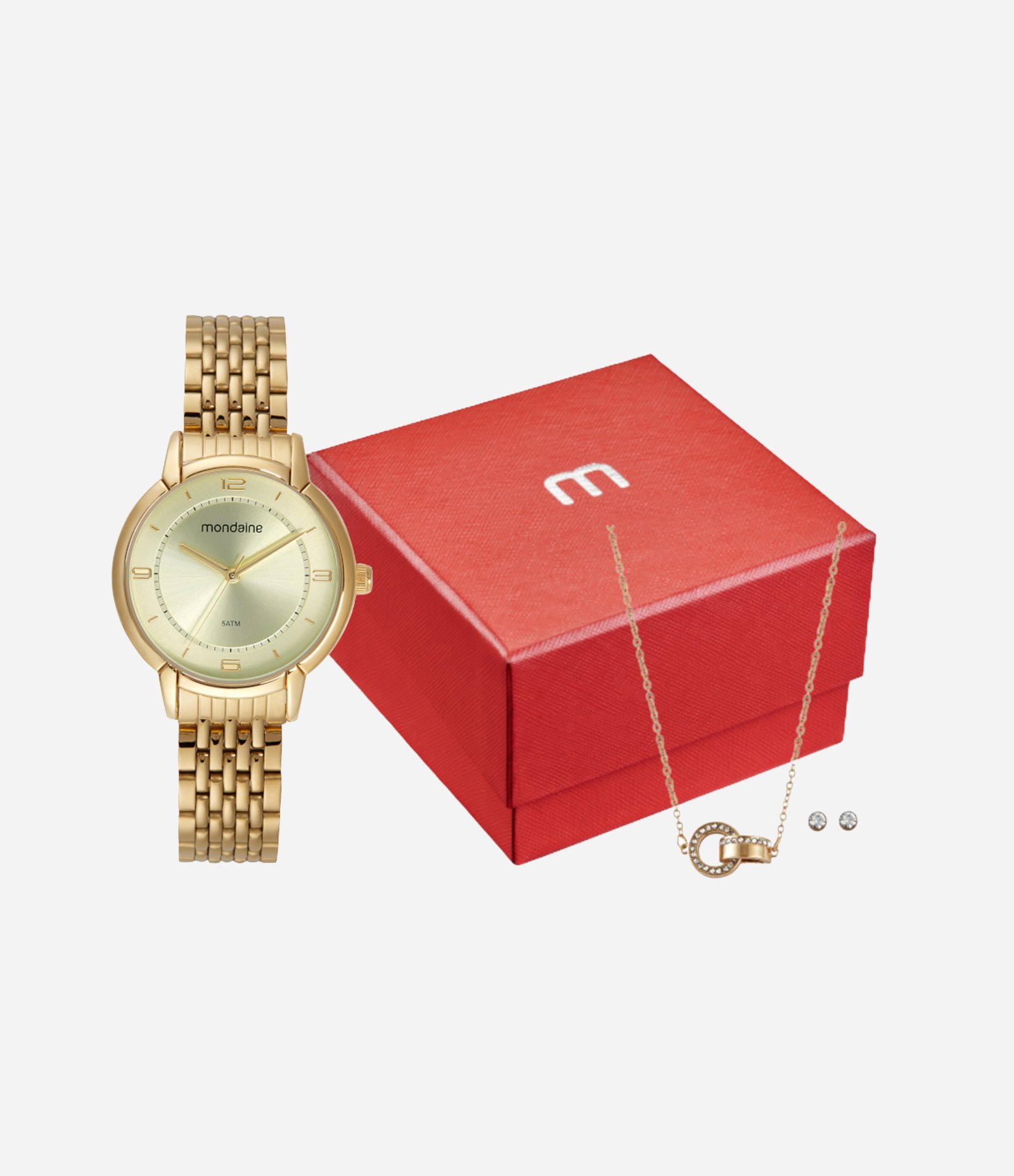 Kit Relógio Analógico Feminino Mondaine Dourado 1