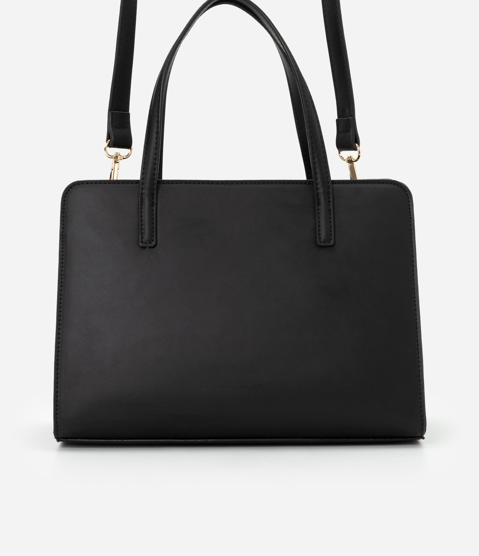 Bolsa Satchel Média com Detalhes Contrastantes Bicolor Preto/Off White 4