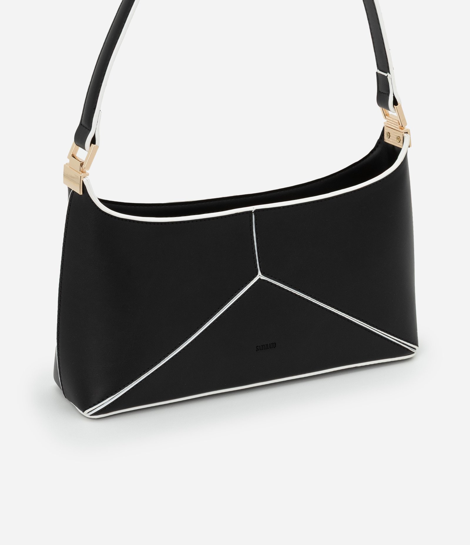 Bolsa Baguete Média com Recortes Bicolor Preto 2