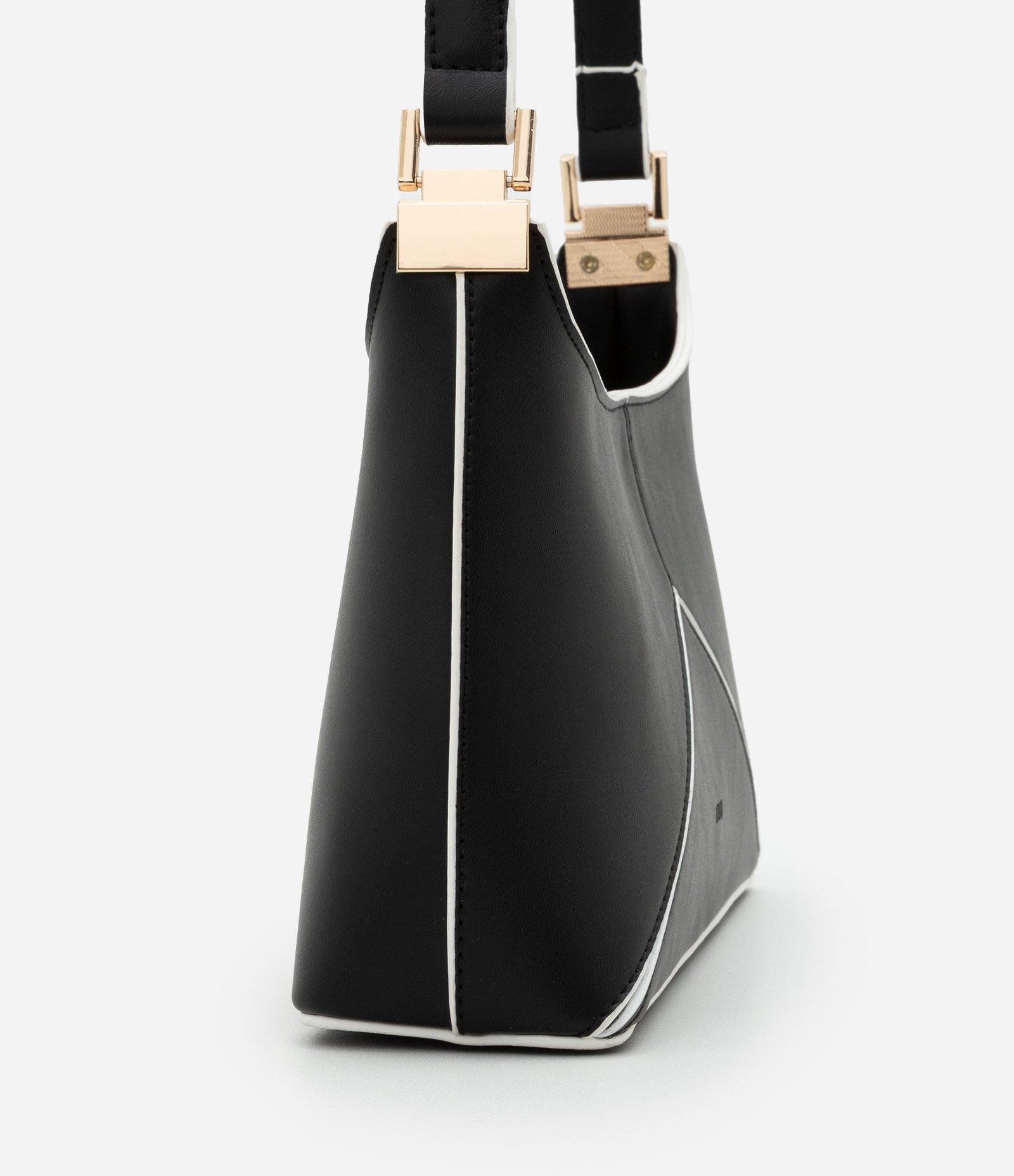 Bolsa Baguete Média com Recortes Bicolor Preto 3