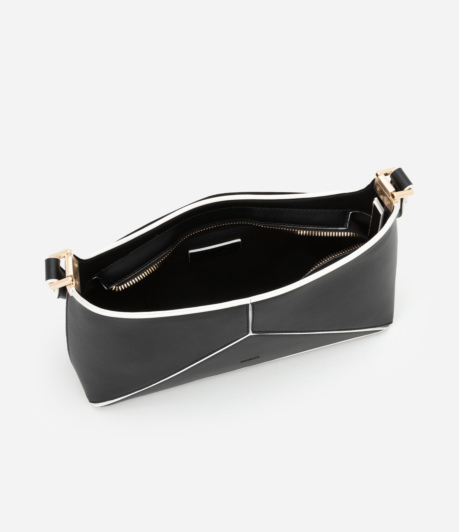 Bolsa Baguete Média com Recortes Bicolor Preto 6
