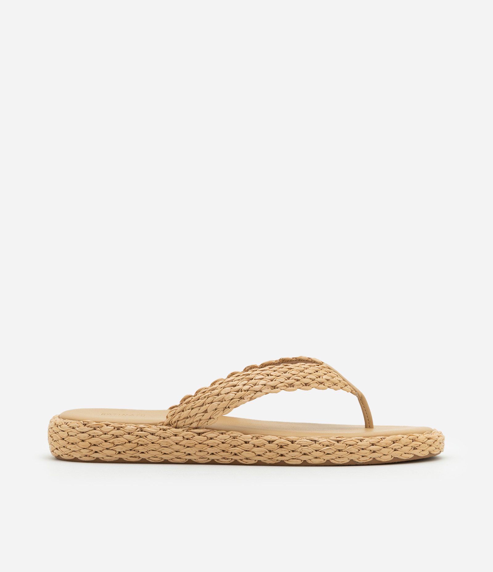 Sandália Rasteira de Dedo com Efeito Ráfia Bege 1