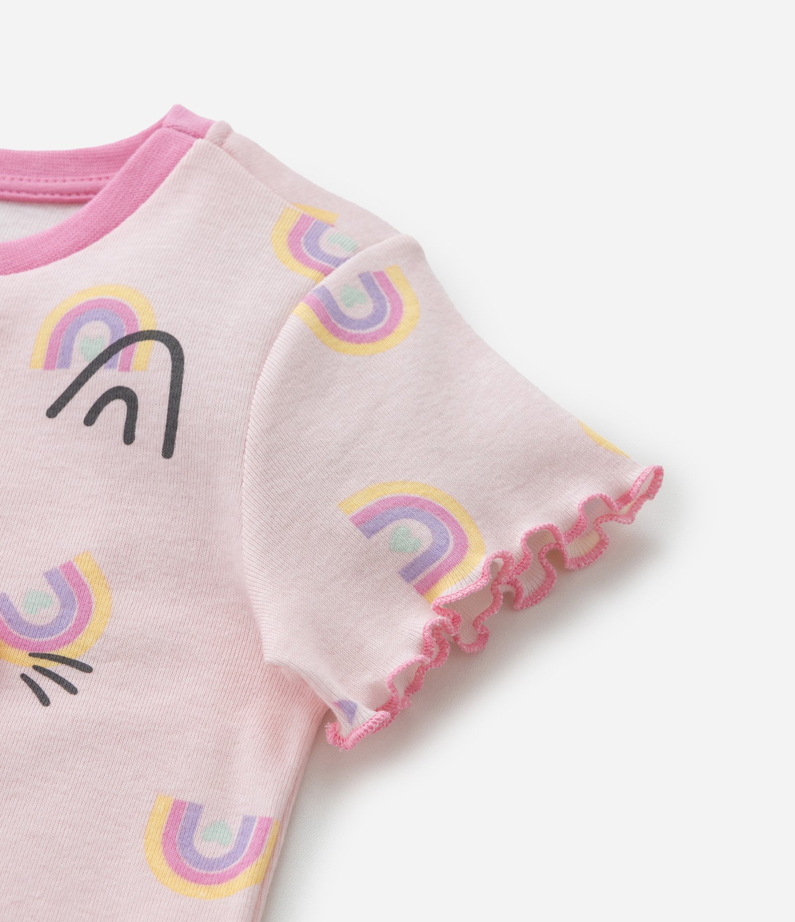 Pijama Curto Infantil com Estampa de Gatinho com Bochechas de Pompom - Tam 1 a 4 Anos Rosa claro 8