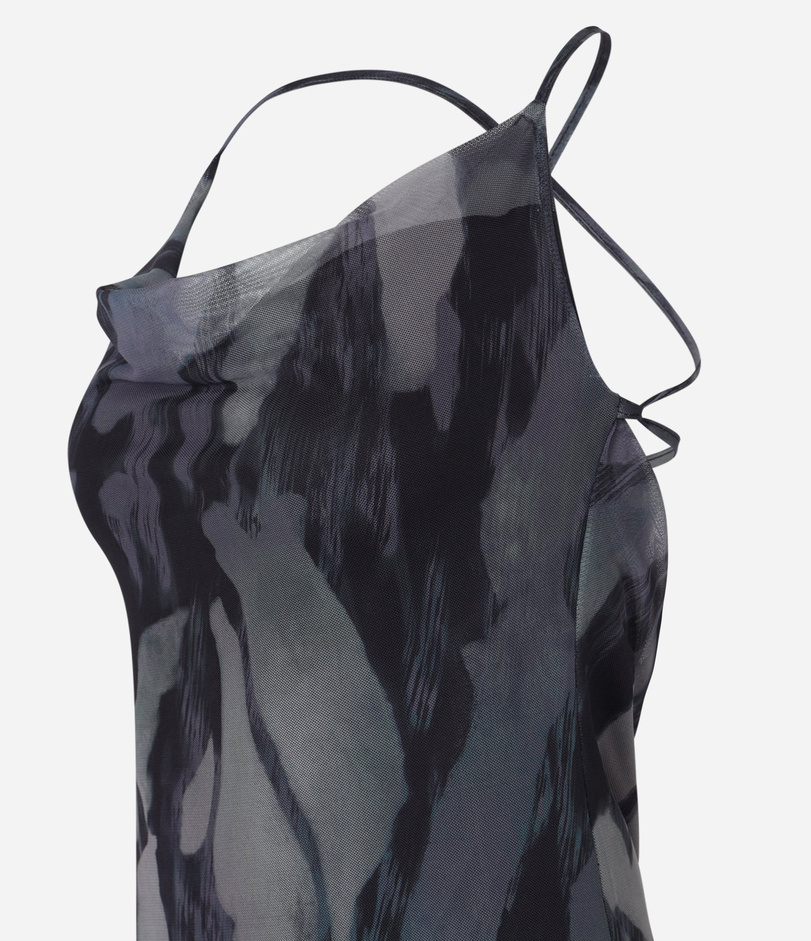 Vestido Longo em Tule com Decote Degagê e Estampa Abstrata Preto 7