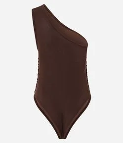Body com Um Ombro Só e Franzidos Laterais
