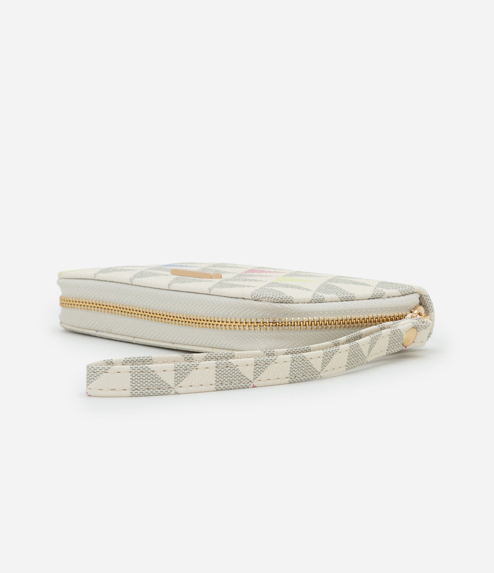 Carteira Pequena com Estampa Triangular e Alça Off White 3