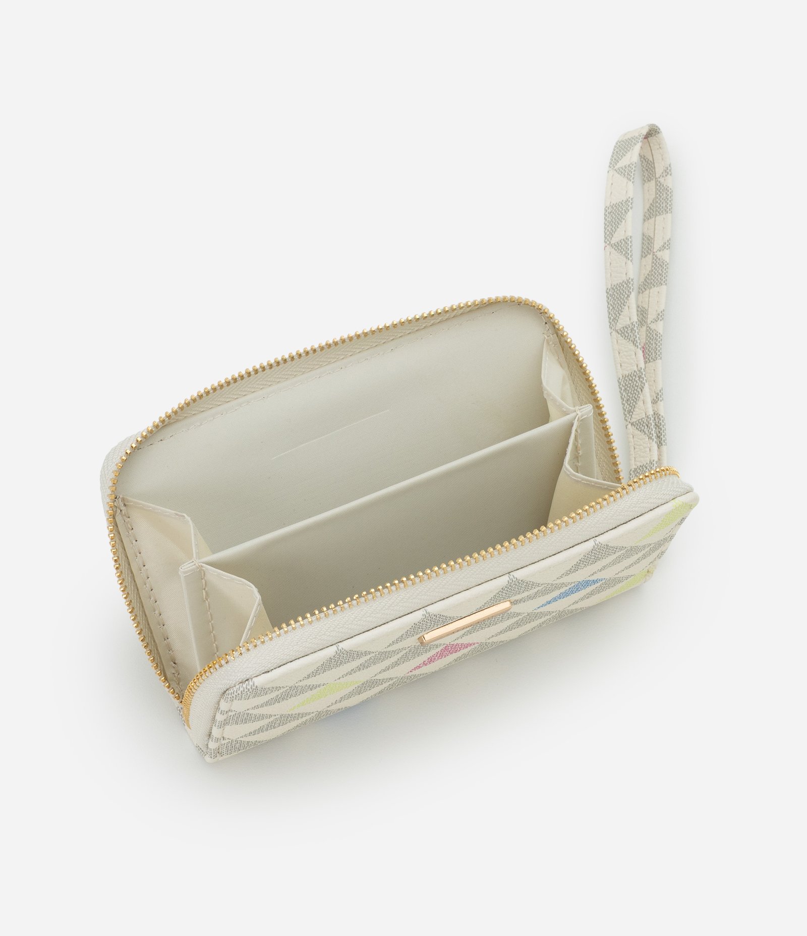 Carteira Pequena com Estampa Triangular e Alça Off White 5