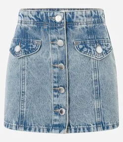 Short Saia em Jeans com Vista de Botões