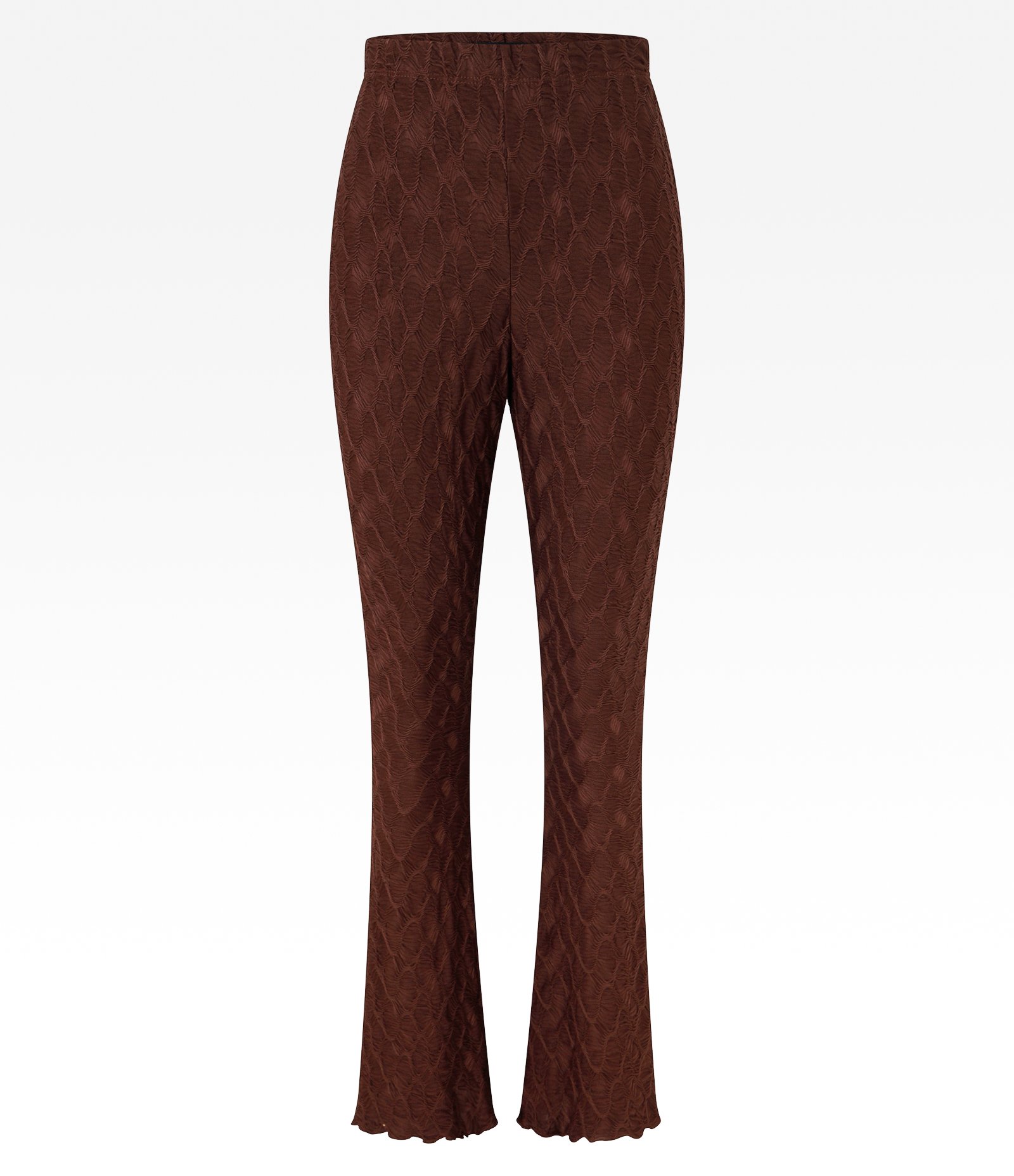 Calça Flare Texturizada com Frufru na Barra Marrom 7