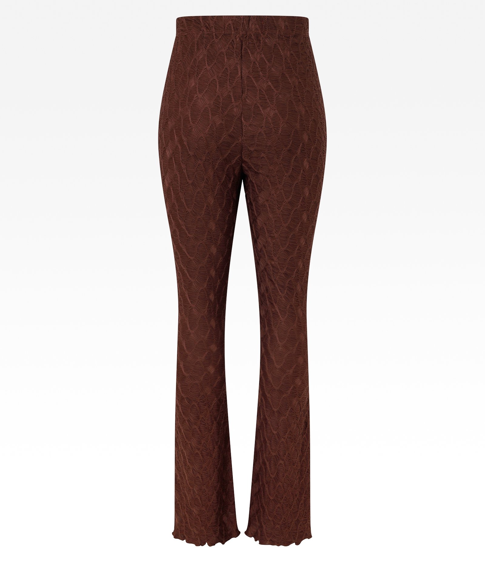 Calça Flare Texturizada com Frufru na Barra Marrom 9