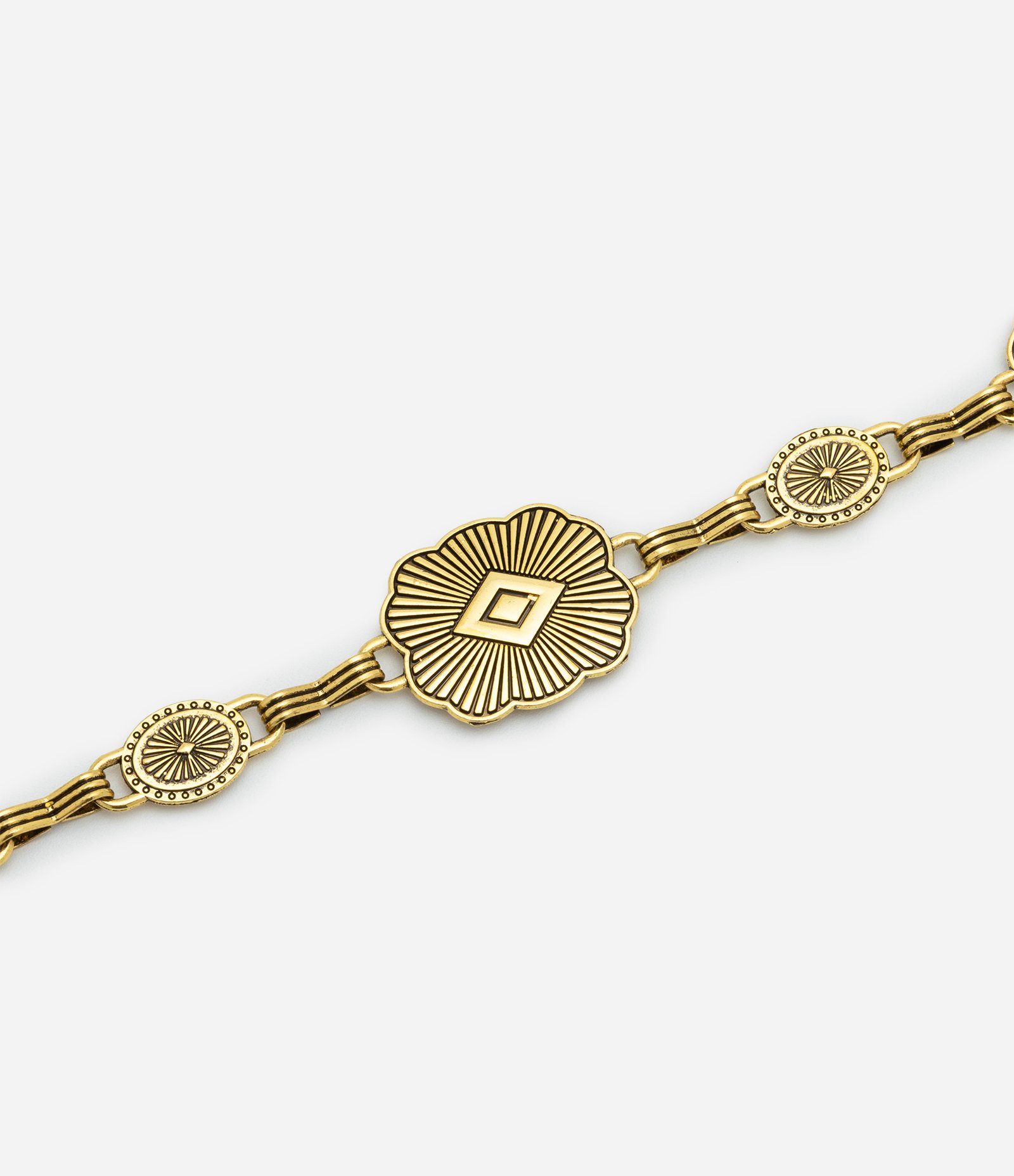 Cinto em Metal com Moedas Trabalhadas e Corrente Dourado 2