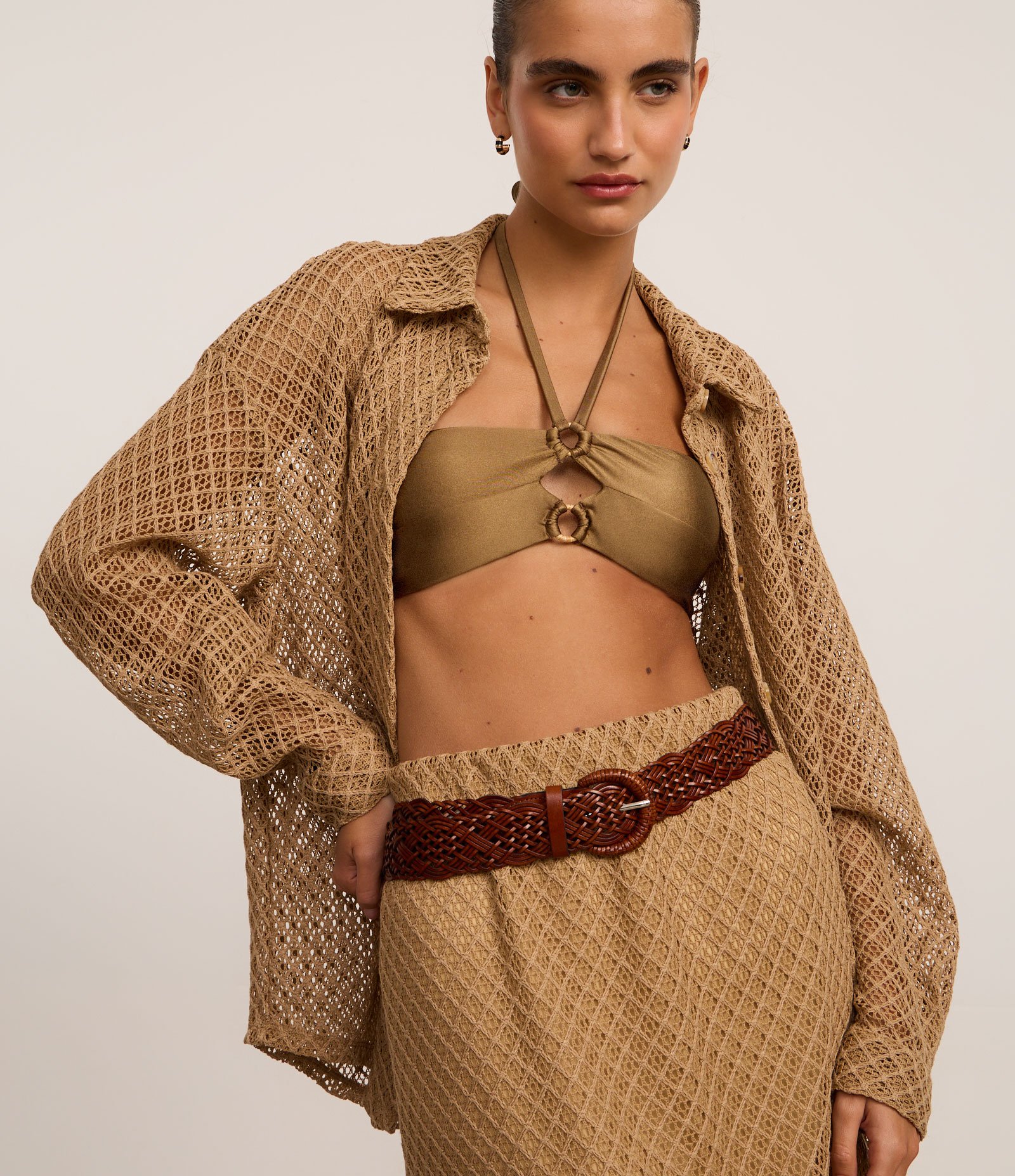 Cinto Largo com Efeito Tressê Boho Romântico Marrom 2