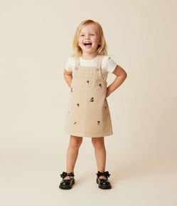 Salopete Infantil Jeans com Bordado Floral - Tam 1 a 6  Anos