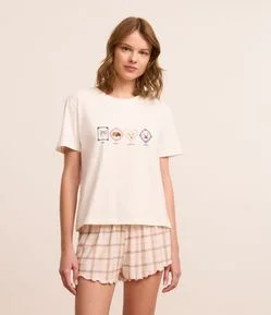 Pijama Short Doll com Estampa Xadrez e de Pets