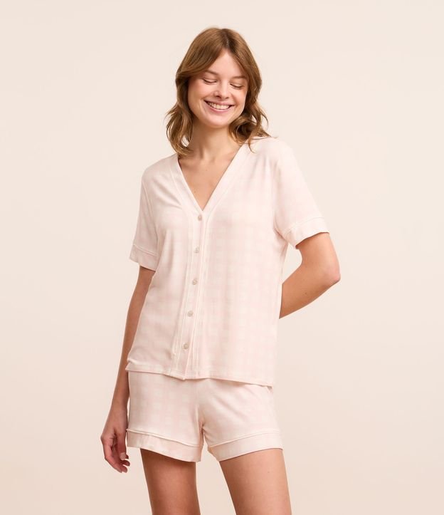 Pijama Short Doll em Viscose com Estampa Xadrez Vichy