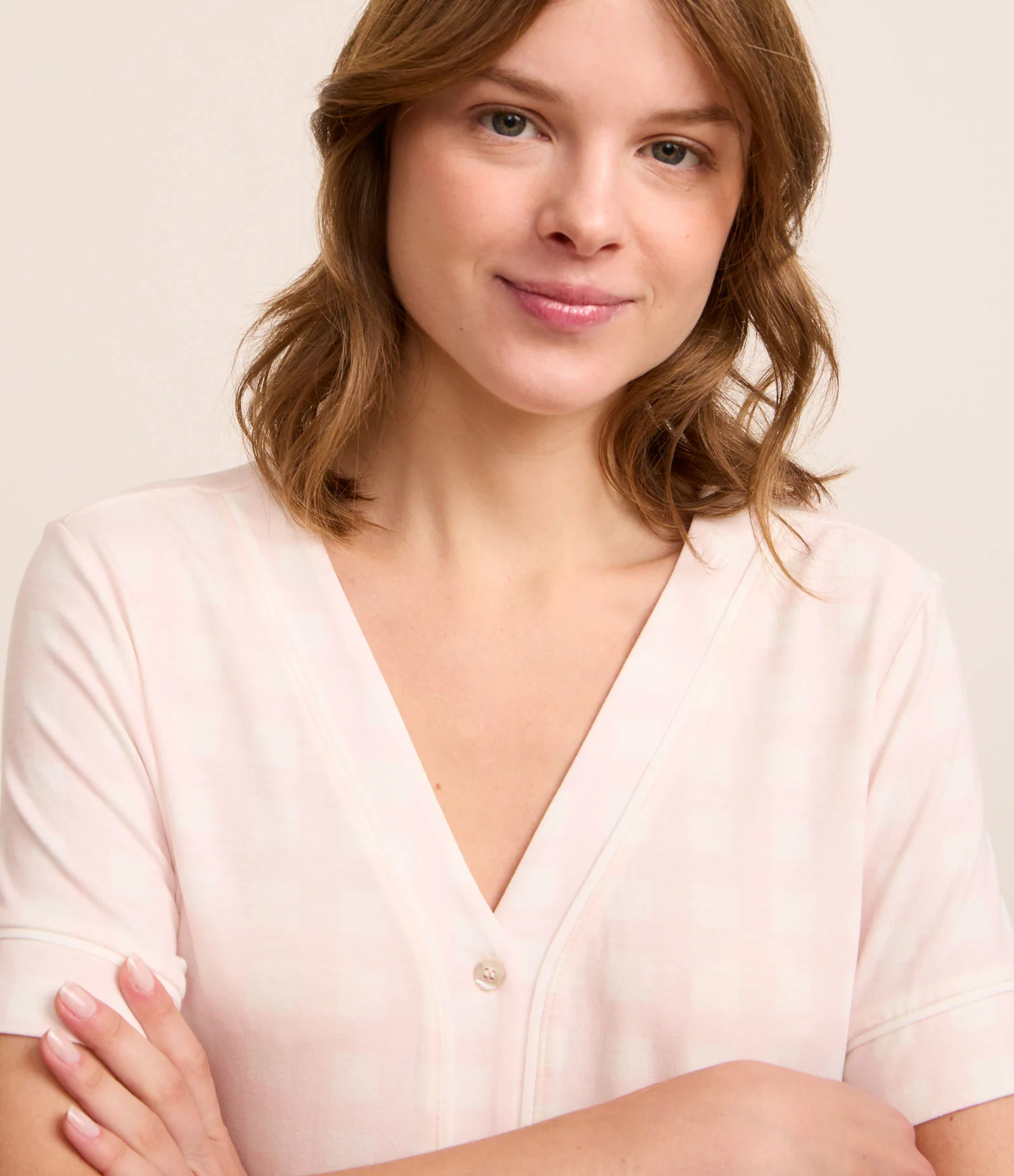 Pijama Short Doll em Viscose com Estampa Xadrez Vichy Rosa 2