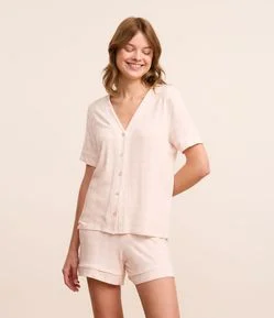 Pijama Short Doll em Viscose com Estampa Xadrez Vichy