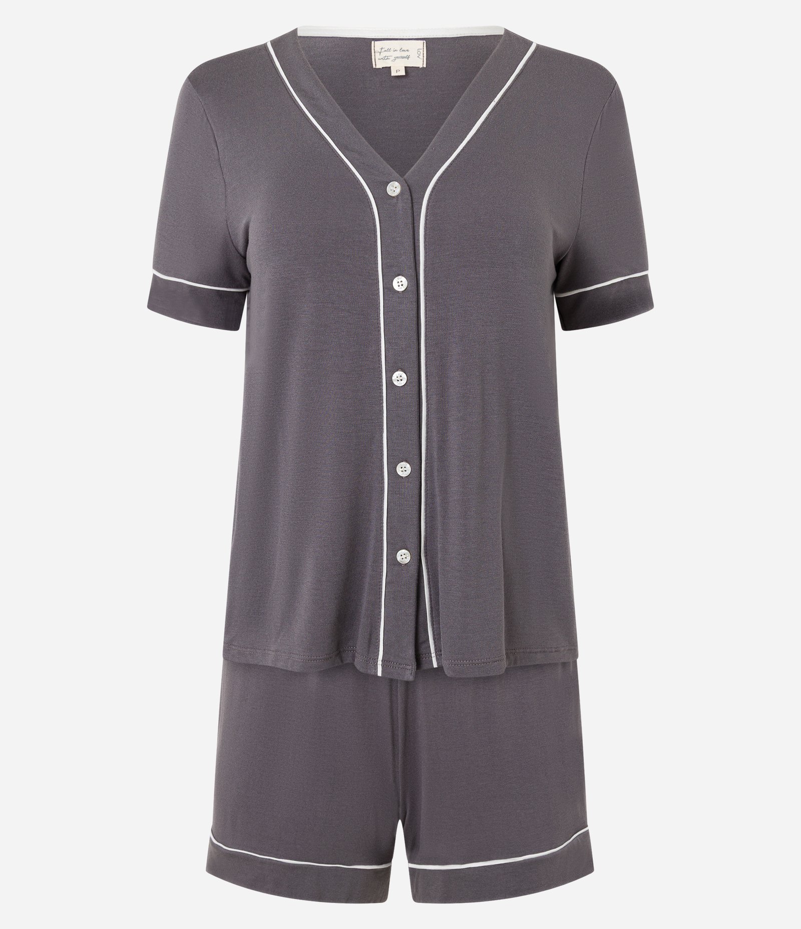 Pijama Short Doll em Viscose com Vieses Contrastantes Cinza 4