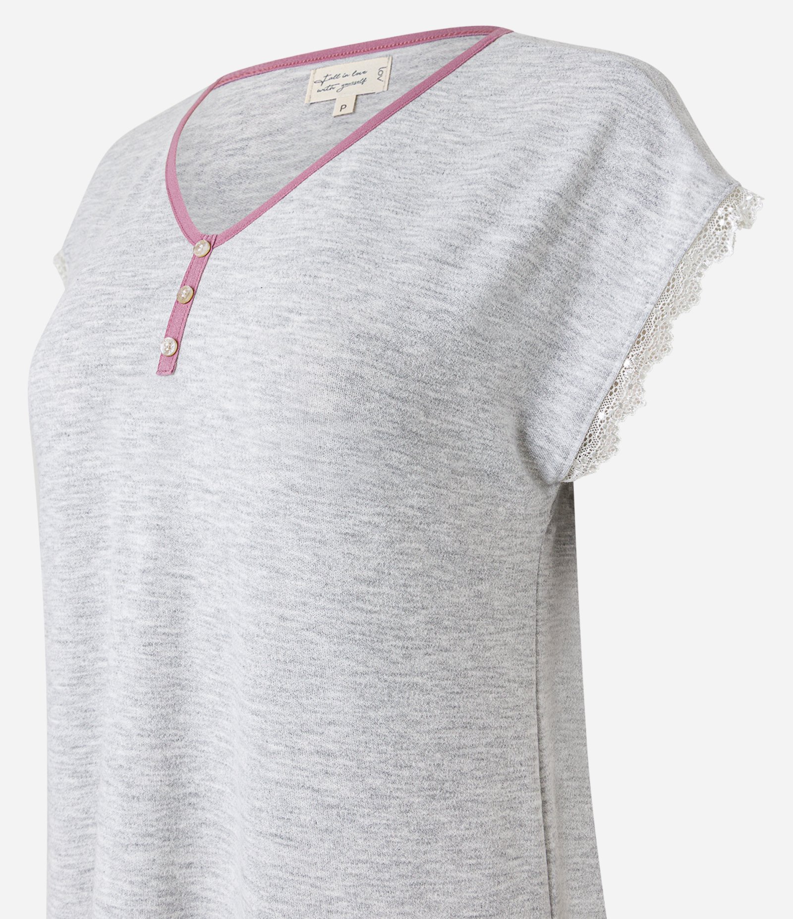 Camisola Curta com Detalhe de Renda e Viés Contrastante Cinza 5