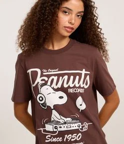Camiseta Alongada em Algodão com Estampa Snoopy Peanuts Records