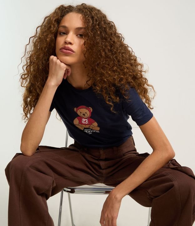 Camiseta Baby Look em Algodão com Estampa Urso