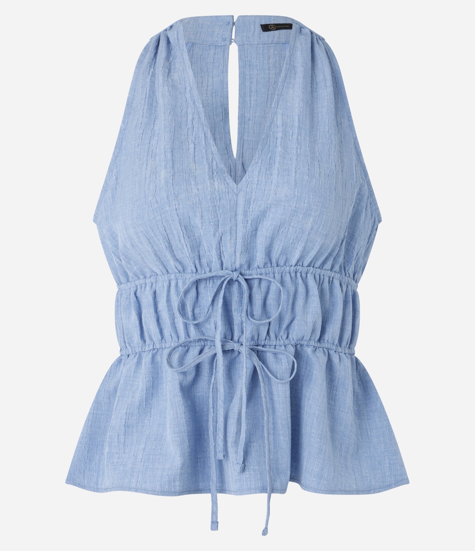 Blusa Texturizada com Elástico Duplo e Amarração Azul 5