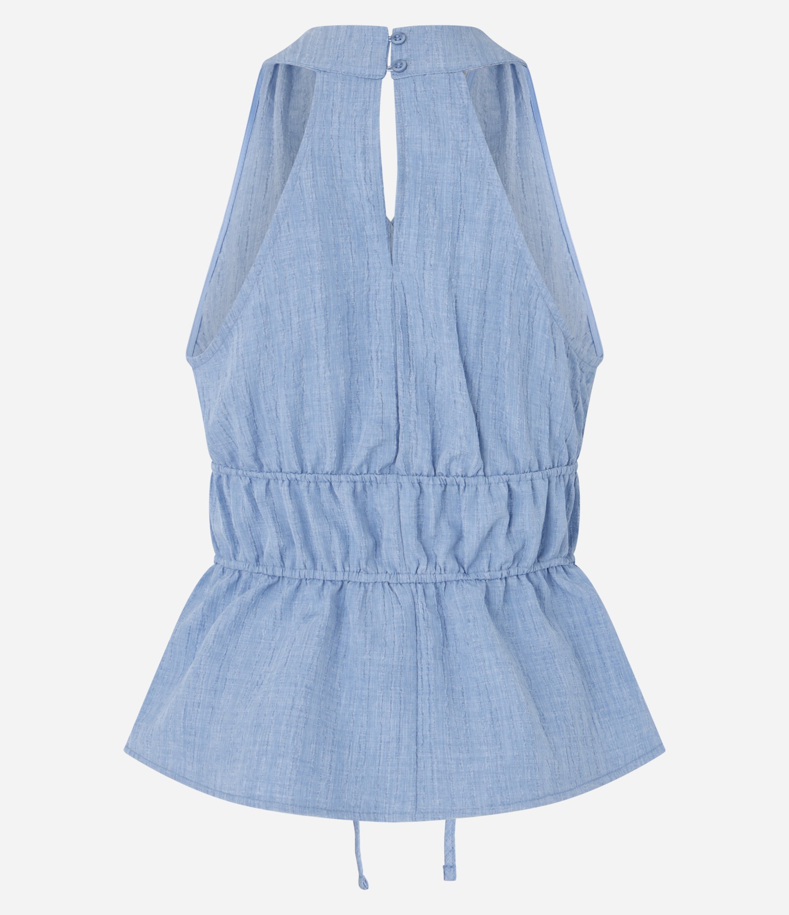 Blusa Texturizada com Elástico Duplo e Amarração Azul 6
