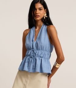 Blusa Texturizada com Elástico Duplo e Amarração