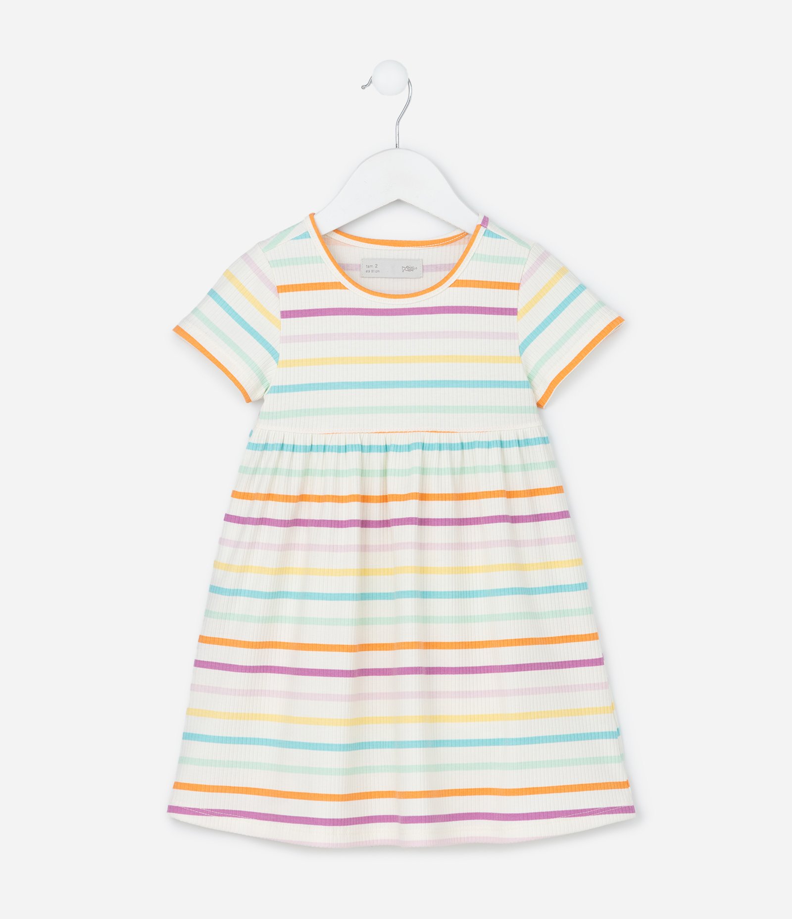 Vestido Infantil Canelado com Estampa Listrada - Tam 1 a 6 Anos Multicores 1