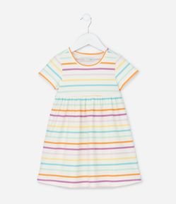 Vestido Infantil Canelado com Estampa Listrada - Tam 1 a 6 Anos