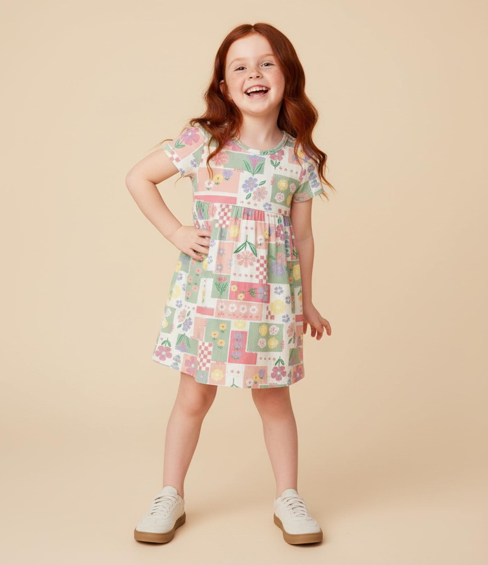 Vestido Infantil Canelado com Estampa Floral - Tam 1 a 6 Anos Multicores 1