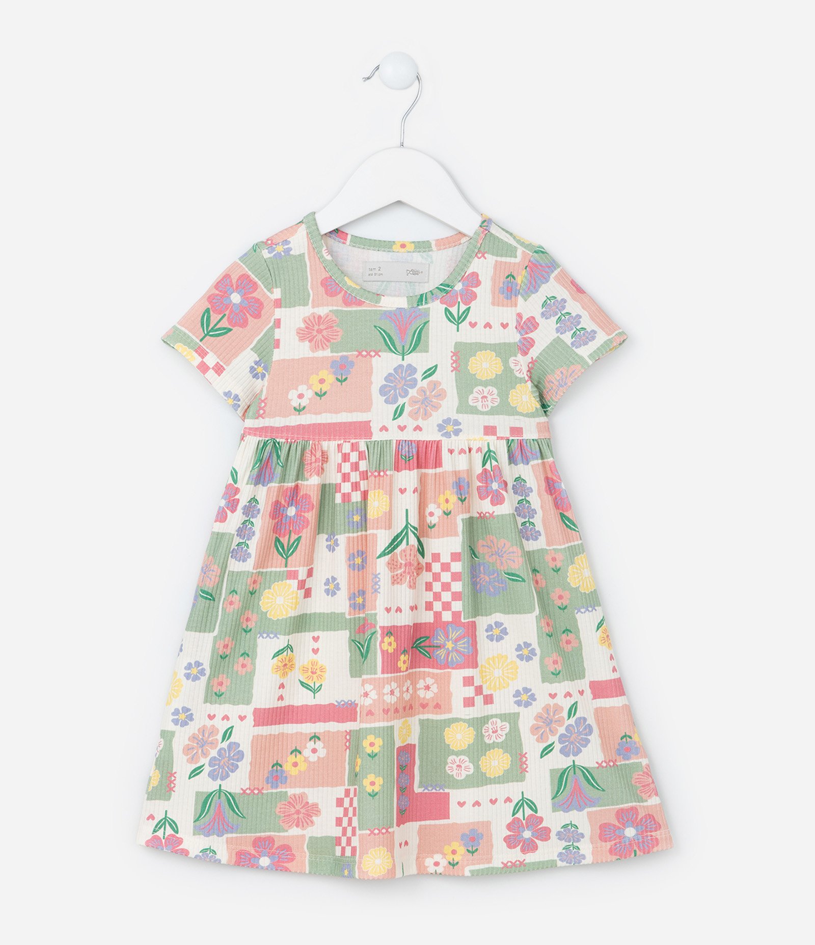 Vestido Infantil Canelado com Estampa Floral - Tam 1 a 6 Anos Multicores 2