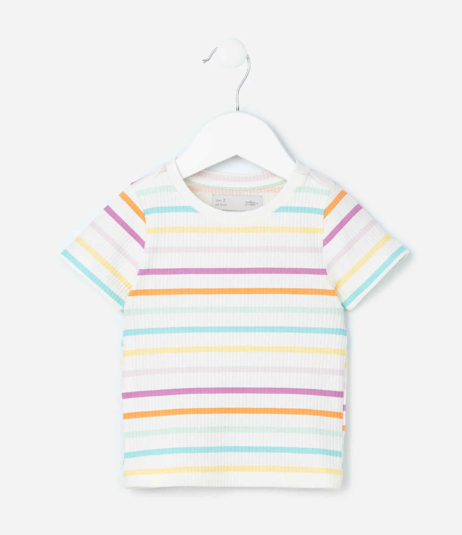 Blusa Infantil Canelada com Listras Coloridas -Tam 1 a 5/6 Anos Branco/Roxo/Azul/Laranja 1
