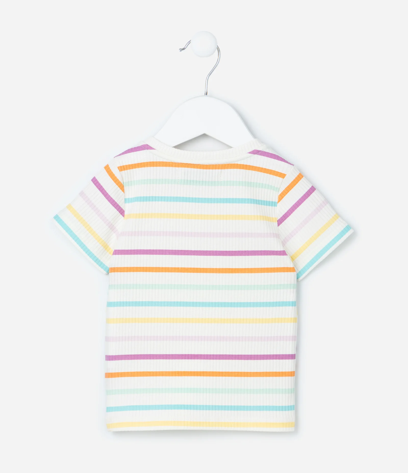 Blusa Infantil Canelada com Listras Coloridas -Tam 1 a 5/6 Anos Branco/Roxo/Azul/Laranja 2