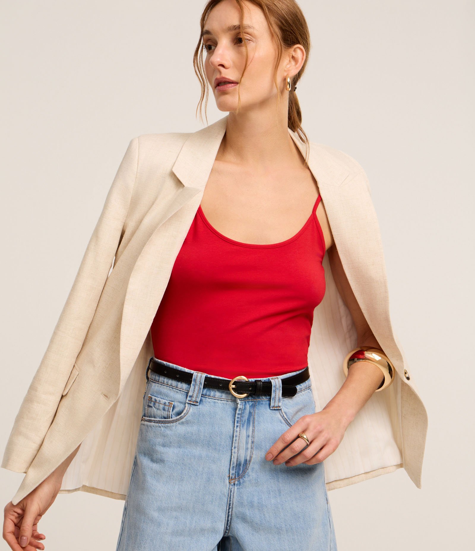 Blusa Básica de Alcinha em Algodão Peruano Vermelho 4