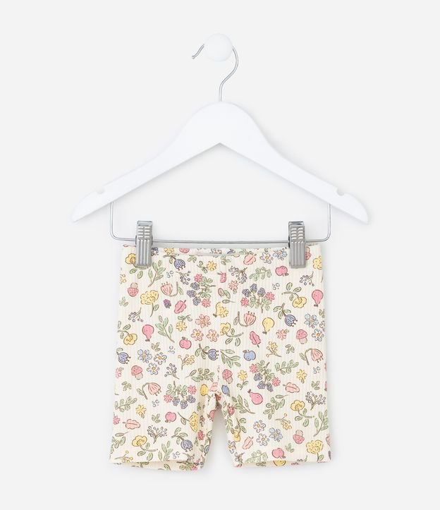 Short Ciclista Infantil Canelado com Estampa Floral - Tam 1 a 6 Anos