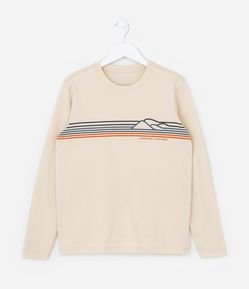 Camiseta Infantil com Estampa de Listras e Montanhas - Tam 5 a 14 anos