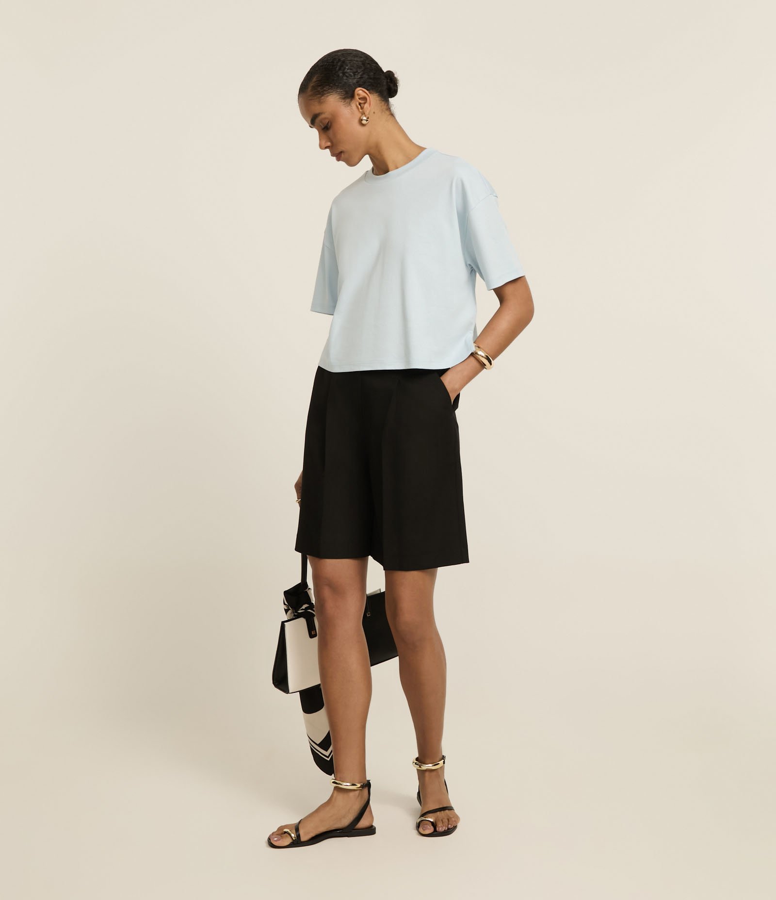 Camiseta Boxy em Algodão Peruano com Manga Ampla Azul 2